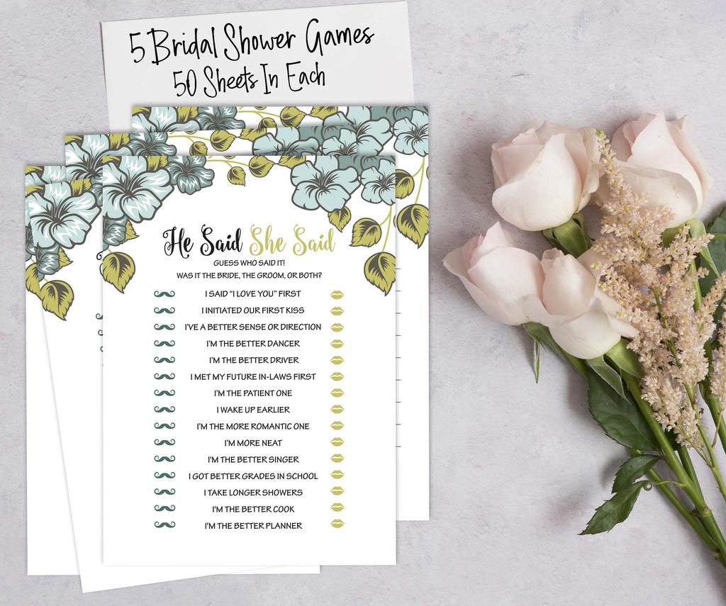 Inkdotpot Floral Theme Bachelorette Party Games Set of 5 (Activities for 50 Guests) Fun Bridal Shower Games Set Bundle