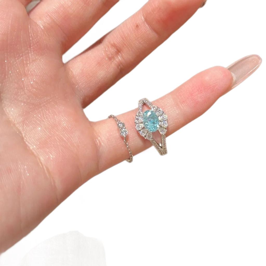 New Chinese-Style Angel'S Eye Inlaid With Light Blue Sapphire, Niche Design, Cold Wind, Versatile Temperament, Adjustable Opening Ring