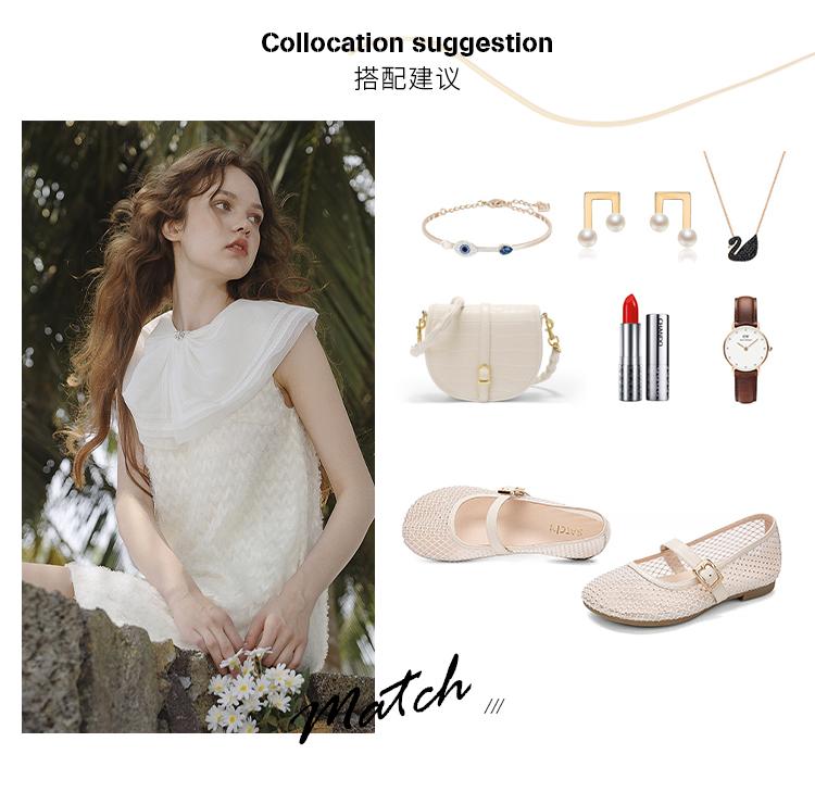 Hollow Mesh Breathable Single Shoe Rhinestone Soft Sole Mary Jane Shoes