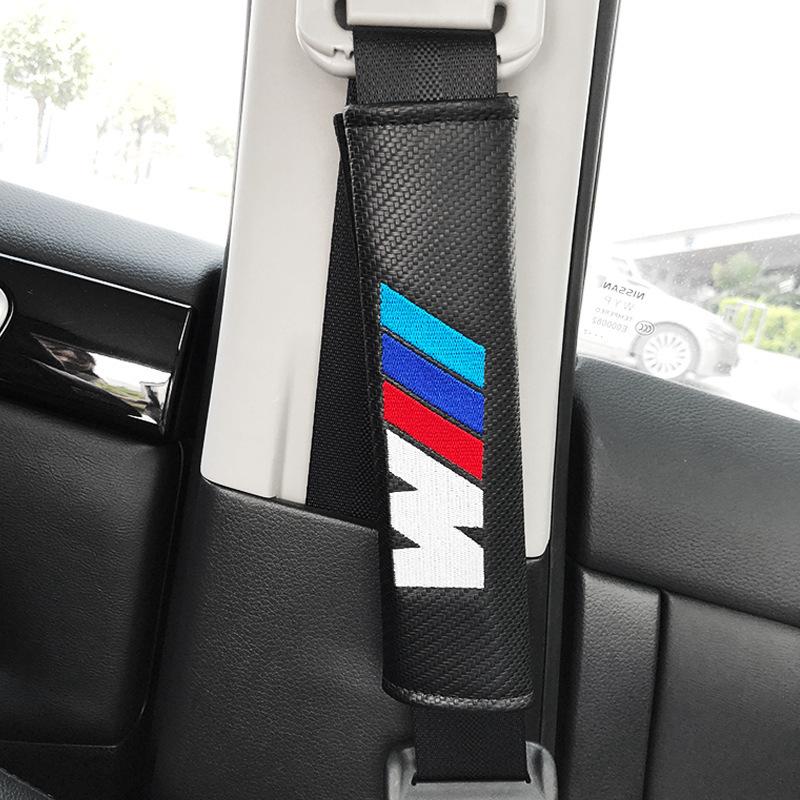 OSTB7 2pcs Carbon Leather Seat Belt Covers Car Accessories For BMW M E39 E46 E90 E60 F10 F20 F30 F34 F01 G20 G30 X1 X3 X5 X6 M3 M4 M5
