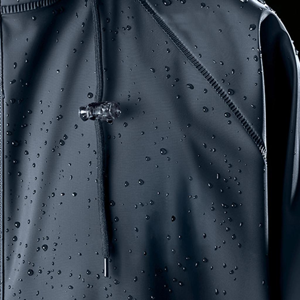 2 Pieces Raincoat Suit with Hat Waterproof Reflective Strip Split Rain Jacket Pants Set for Men Black L