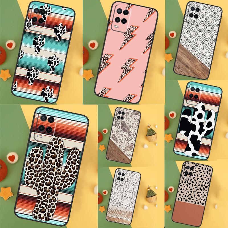 Boho Botanical Leaf Cow Cactus For OPPO A96 A76 A16 A52 A72 A92 A98 A78 A58 A5 A9 A15 A17 A77 A53S A57S A94 A74 A54 Case