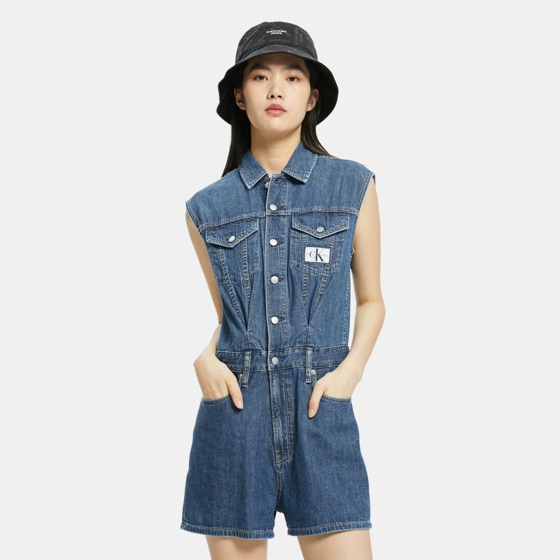 Calvin Klein Однотонный хлопковый комбинезон Женские комбинезоны Синий J218721