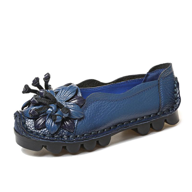 2024 новые туфли на плоской подошве из натуральной кожи, женские мокасины из натуральной кожи, сшитые вручную, гибкие женские туфли с круглым носком и принтом весенних цветов