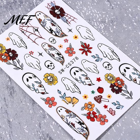 Spooky Ghost Nail Decals Halloween Art Stickers, Flower Skull Spider Web Self-Adhesive Accessories Manicure Decals, DIY Supplies for Women Girls