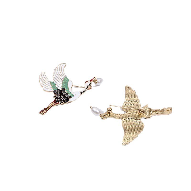 Women's Chinese Style Crane Enamel Brooch Pin for Hanfu Clothing