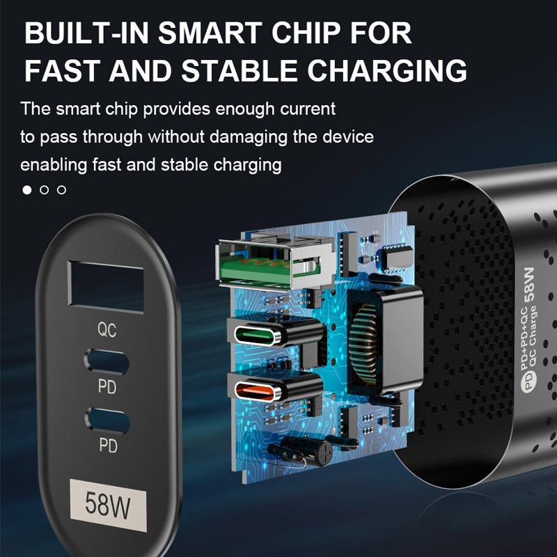 USB-зарядное устройство типа C, 58 Вт, быстрая зарядка, QC PD 3,0, адаптер для зарядного устройства для телефона, вилка EU, US UK, KR для iPhone 14, iPad, Samsung, Huawei