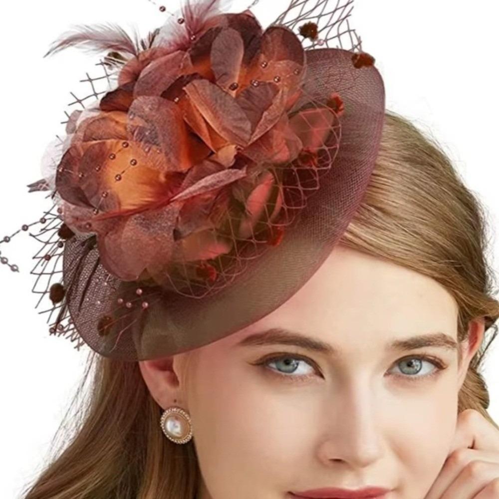 Элегантная шляпка-вуаль Головной убор Перья Головной убор невесты Винтажная сетчатая шляпка-фасинатор Фотография
