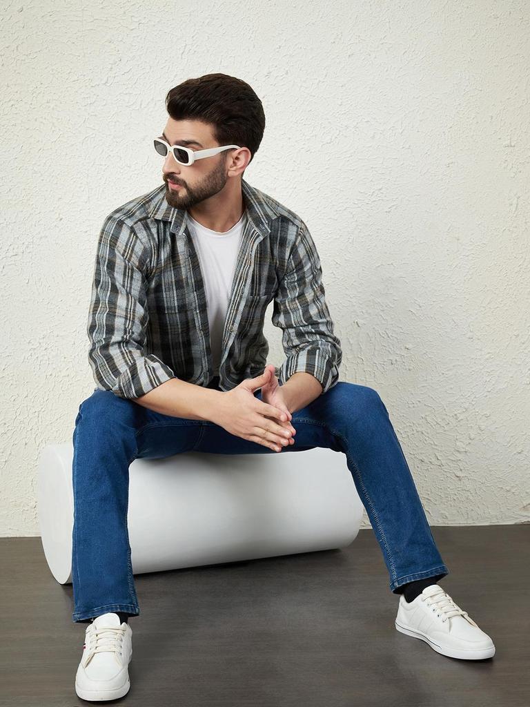 Рубашка из серой фланелевой ткани из 100% хлопка с накладным карманом, длинные рукава, плотность 180 г/м²