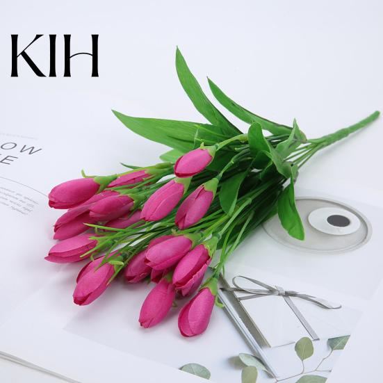 Fake Flower 1 Bouquet Artificial Realistic Colorfast 21 Simulation Heads Vivid Tulip Wedding Favors Faux Silk