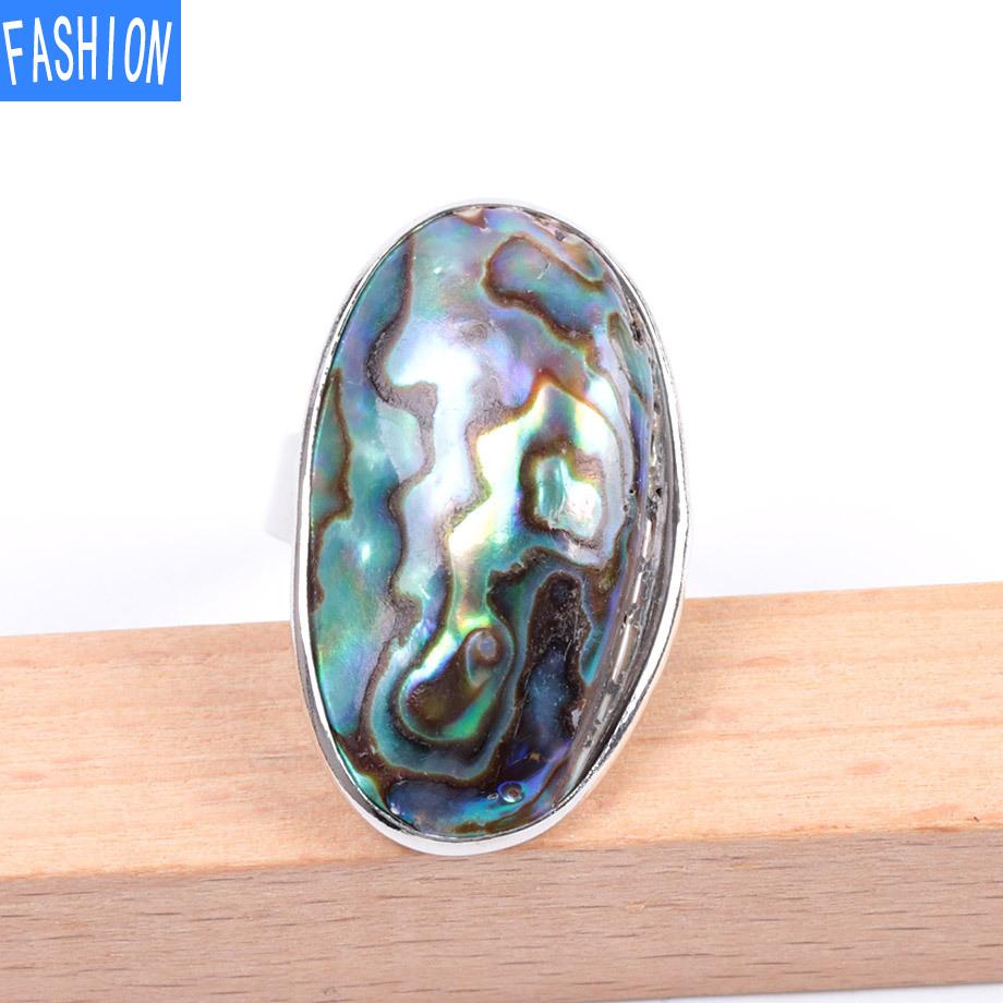 Natural Abalone Shell Beads Finger Ring Reiki Seashells Adjustable Ring