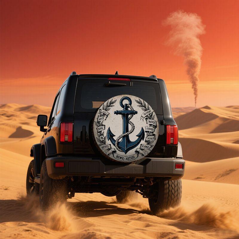 Vintage Nautical Anchor Wreath Spare Tire Cover For Cars - Heavy-Duty Polyester Fiber, Fit For SUV & Passenger Vehicle Trunk, Na