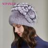 Womens Real Genuine Rex Rabbit Fur Hats Russian Winter Knitted Skullies Beanies for Elegant Ladies