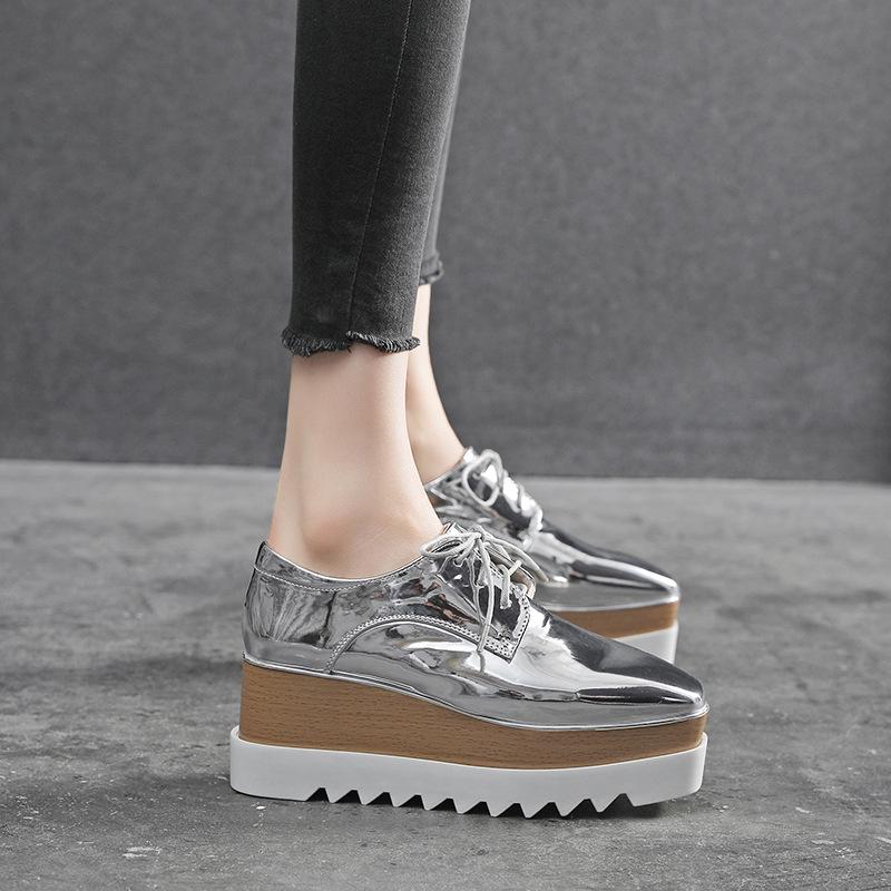 Туфли на танкетке и платформе в японском стиле - весна/осень 2025 г., водонепроницаемая кожа, на шнуровке, для женщин, британский стиль.