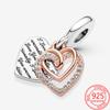 S925 Sterling Silver Entwined Hearts Double Charm Fit Original Fashion Bracelets Diy 925 Silver Girls Jewelry Gift