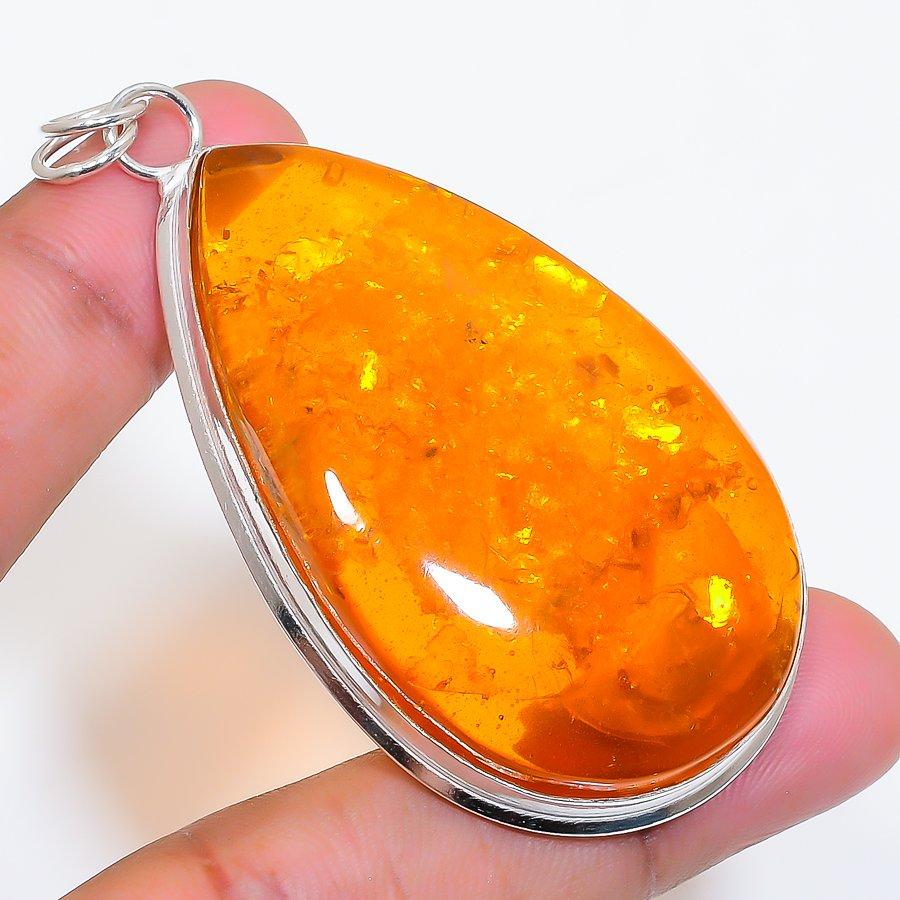Natural Baltic Amber Gemstone 925 Sterling Silver Jewelry Pendant 2.68" AP-16581