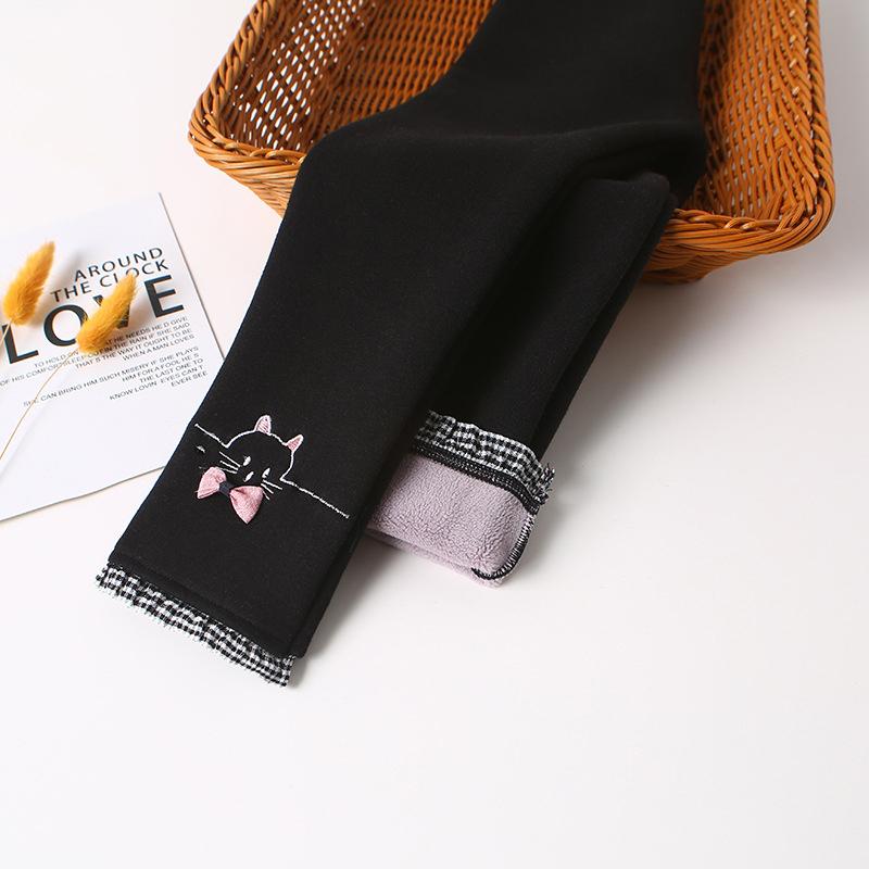 Зимние леггинсы для девочек, бархатные утепленные детские брюки, модные теплые брюки с вышивкой