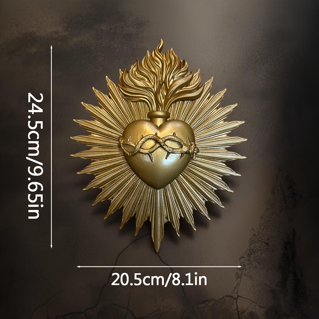 Gothic Sacred Heart Firework Statue Wall Decor, Resin Plaque: Exquisite Embossed Design—Perfect for Decoration,Enhances Ambiance