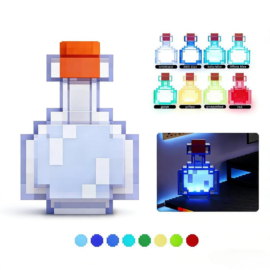 Пиксельная лампа-бутылка, RGB светодиодный ночник, Игровой декор, Перезаряжаемый настольный орнамент, Подарок для геймера, Новинка