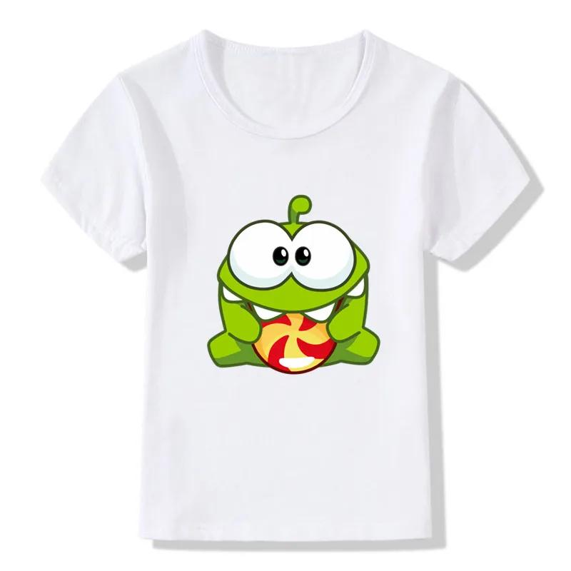 Новая детская футболка для мальчиков Горячая игра Cut The Rope Om Nom Лягушка Детские футболки Кавайный мультфильм Малыш Мальчик Девочка Футболка Забавные Детские Топы