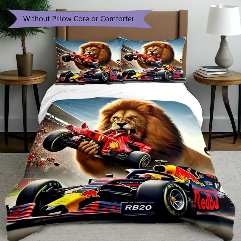 3pcs Duvet Cover Set (1*Duvet Cover + 2*Pillowcase, Without Core), Red Bull Racing Print Bedding Set, Bedroom Decor, All‑Season, Birthday Gift