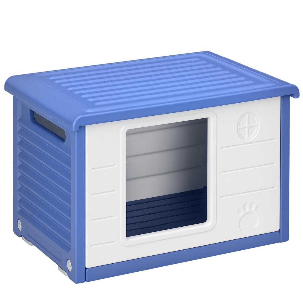 Outdoor Plastic Dog Kennel Dog House with Air Vents Blue and White