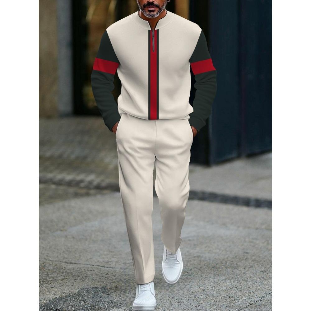 Весенне-осенняя модная уличная одежда Мужской комплект из двух предметов с длинными рукавами, на молнии до середины, со стойкой, мужская повседневная спортивная одежда