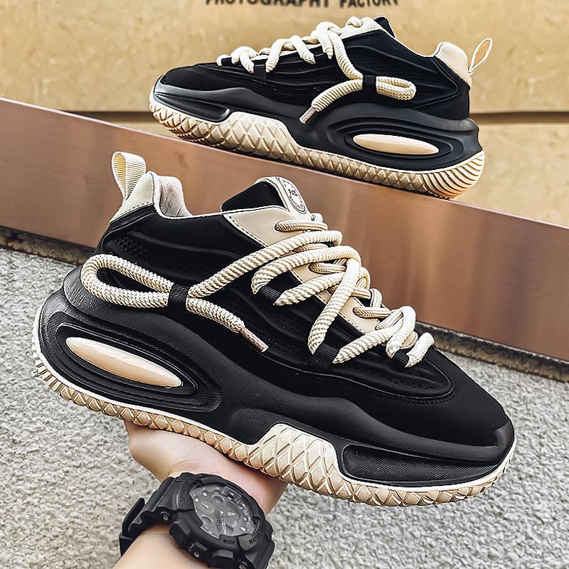 Мужские черные кожаные кроссовки Shell Toe - толстая подошва, модная осенняя спортивная обувь