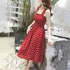 Summer Women Dress Dot Print Sleeveless Elastic Bust Square Neck A-line Big