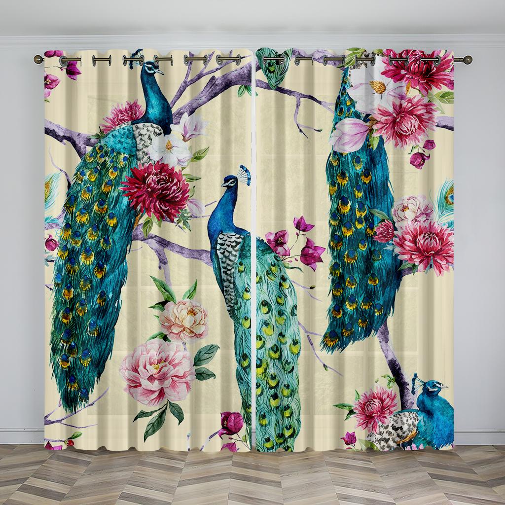 Красивые солнцезащитные шторы с 3D принтом в виде павлина с металлическими люверсами для кухни, гостиной, спальни, офиса 2 шт.