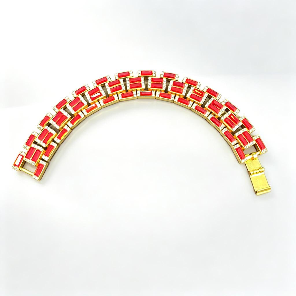 17mm Luxury Iced Out Baguette Cut CZ Charm Bracelet Gold Silver Plated Hip Hop Watch Band Bangle Women's Gift Jewelry