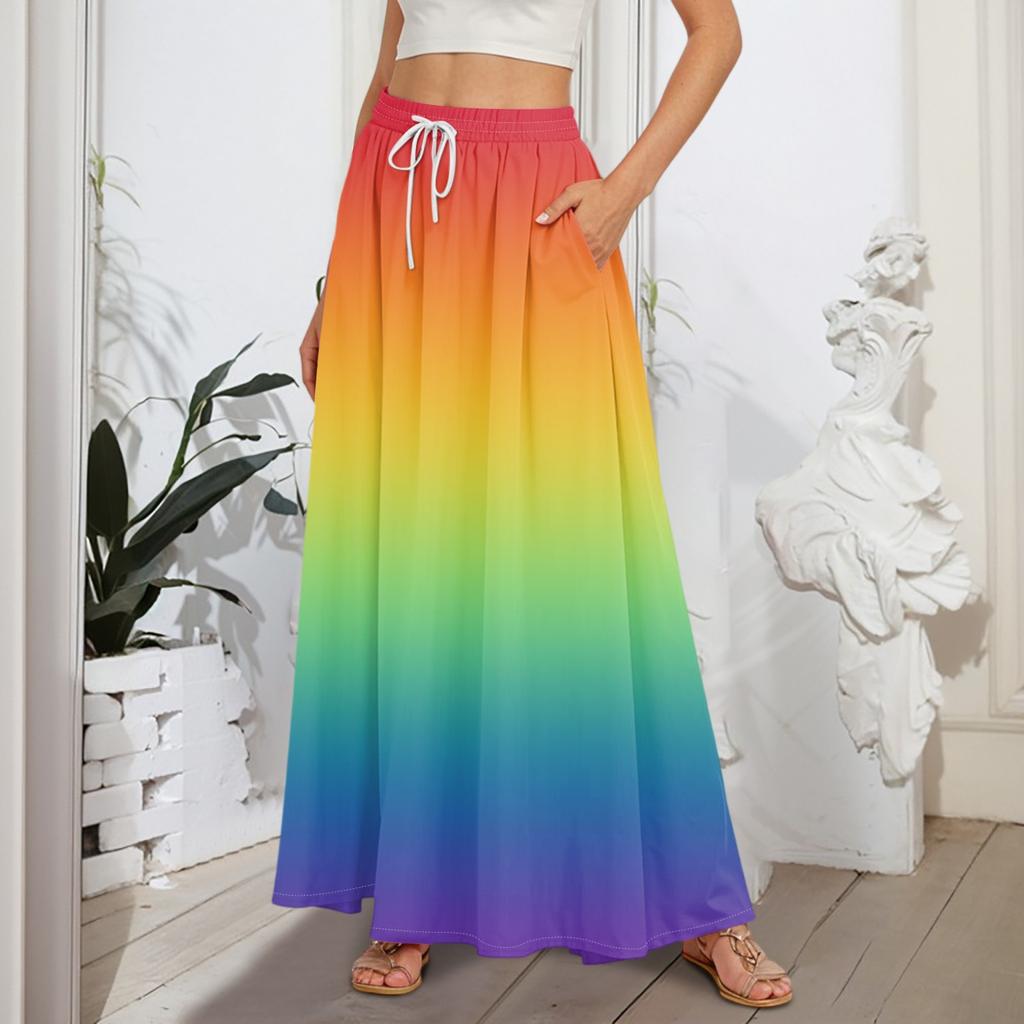 Women's Flowy Flared Ruffle Hem A Line Maxi Skirts Elastic Waist Elegant Tiered Layer Boho Long Skirts