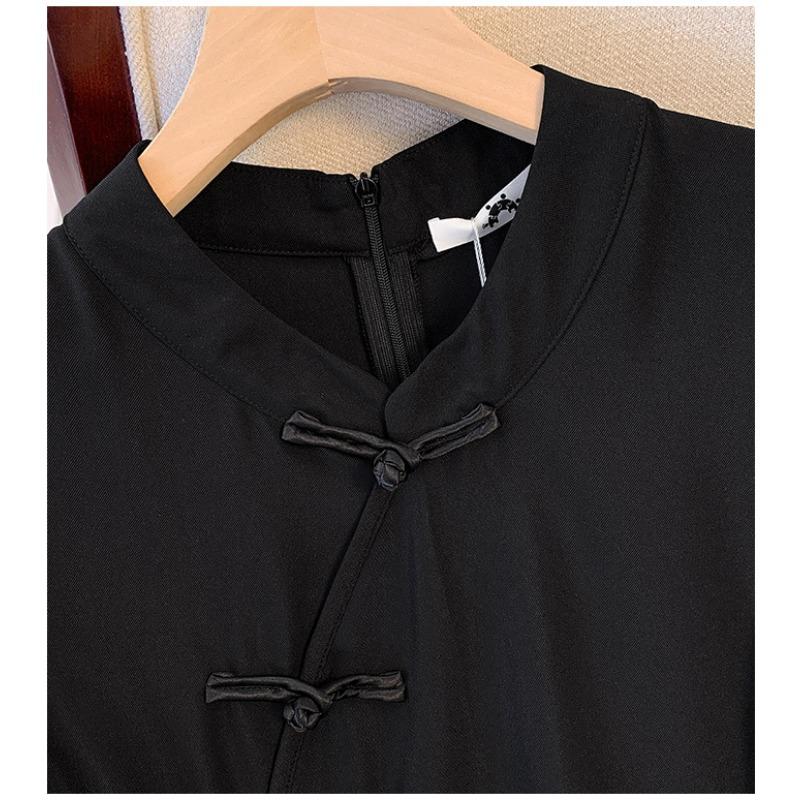 Плюс Размер Женское Платье Лето Новый Китайский Улучшенный Диск Пряжка Cheongsam Свободный Утягивающее Платье