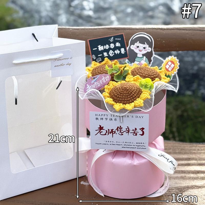 Crochet Sunflower Graduation Artificial Bouquet Teachers' Day Mothers Day Flower Bouquet Woven Flower Birthday Graduation Gift
