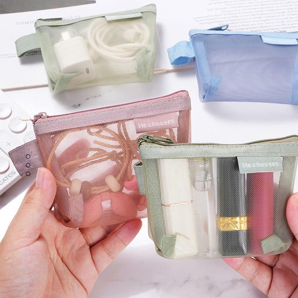 Small Item Bag Mini Coin Purse Lipstick Cosmetic Bag Fresh Color Card Bag Cute Clear Mesh Bag Men