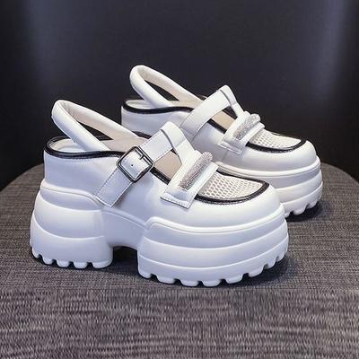 PLOVER увеличение внутренней высоты 9 см сетчатая сумка голова сандалии женские 2025 лето мода толстая подошва стразы пряжка обувь маффины