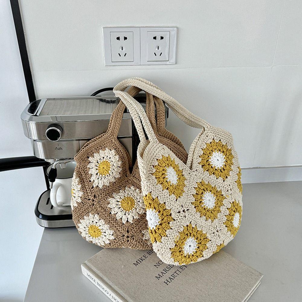 Leisure Boho Shoulder Bag Handmade Women's Tote Bag Fashion Crochet Knit Bag Summer