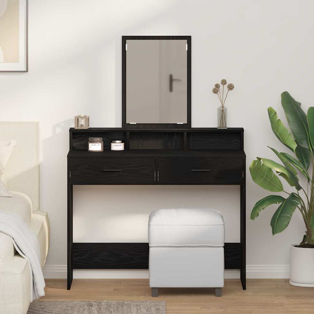 Makeup Table with Shelf Black Oak Look 100 x 41 x 140 cm