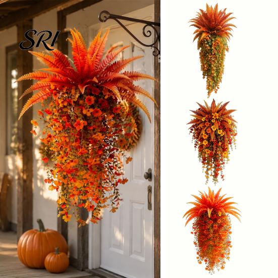 Indoor Outdoor Artificial Plants Fall for Hanging, UV-Resistant Faux Flowers, Lifelike Trailing Vines Weddings Autumn Porch Front Door Decoration