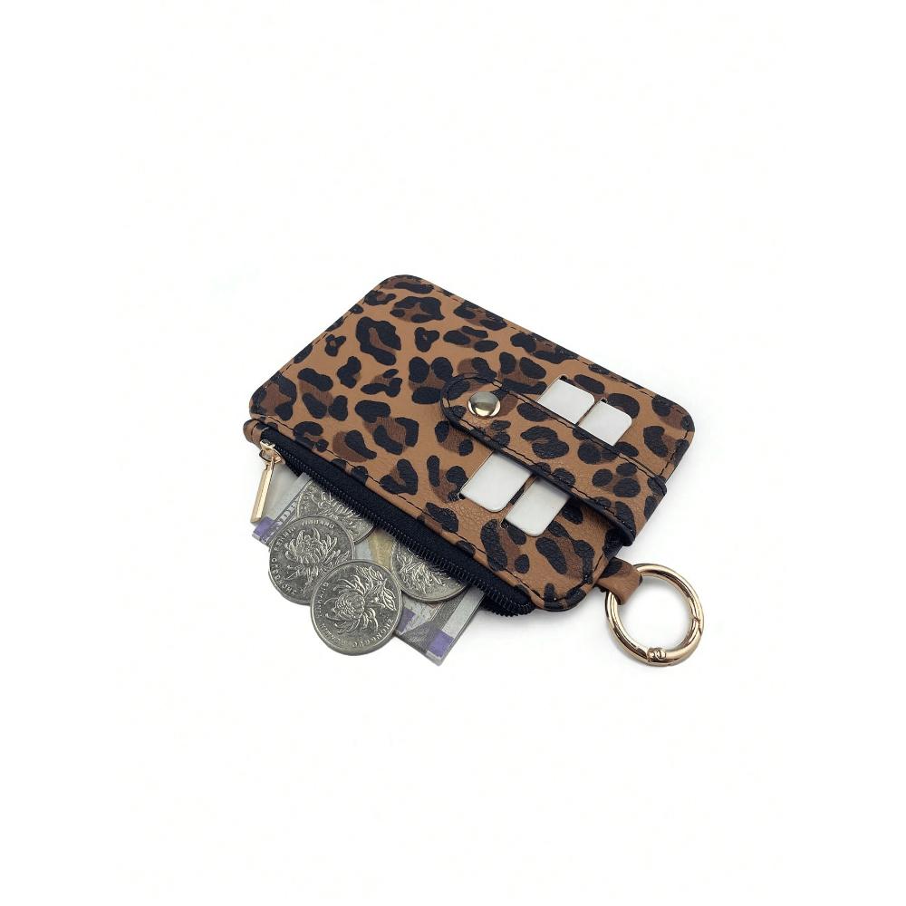 Женский модный милый мини-картхолдер с леопардовым принтом, компактный кошелек для монет со съемным кольцом для ключей, кошелек на молнии со слотами для карт для женщин