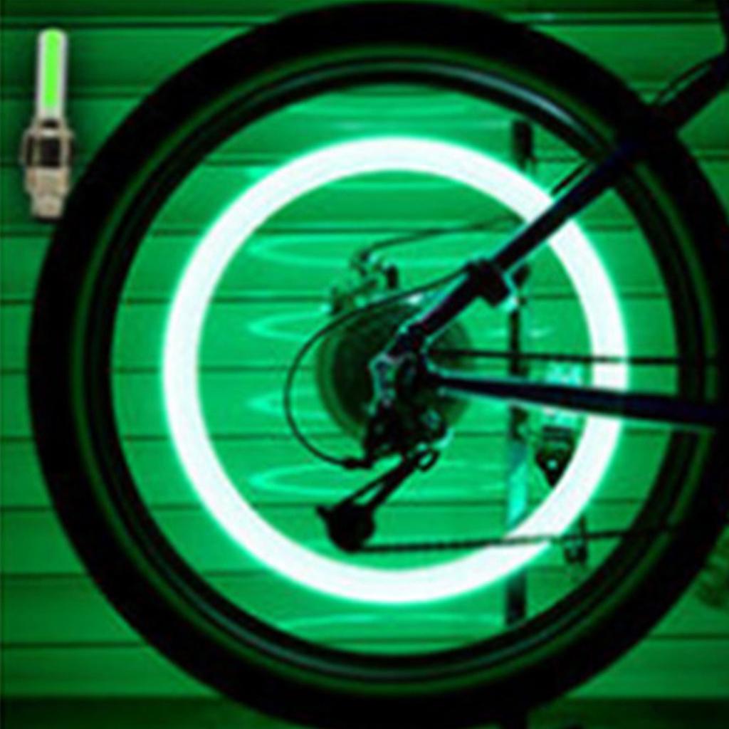 2PCS Motorcycle Wheel Light Tire Valve Stem Cap Lamp Night Riding Decoration Universal for Car Bike Bicycle Green