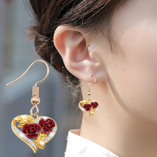 1 комплект, женские серьги-крючки, ожерелье, сердце, роза, кулон, ювелирные изделия, изысканный гальванический комплект ювелирных изделий