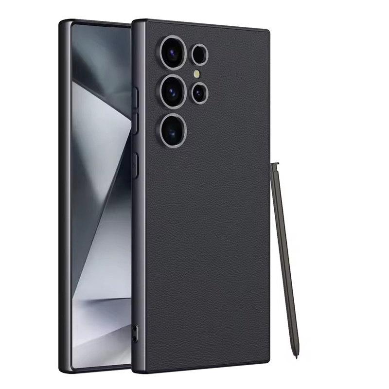 Metallic Lacquer Leather S24Ultra Phone Case For Samsung Galaxy S23 S24 S25 Ultra Hard PC Shell Luxury Skin Protective Cover