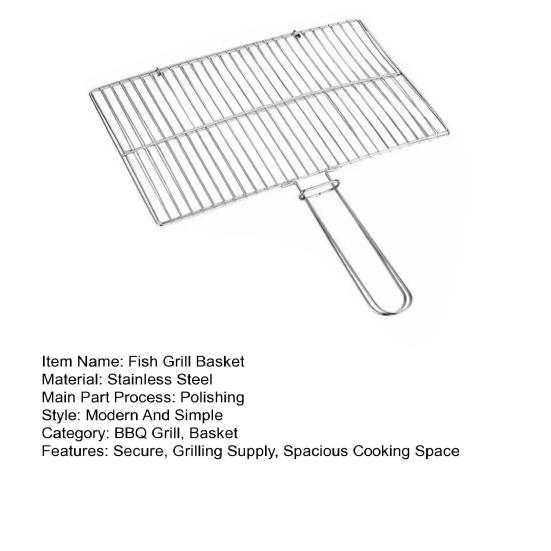 Fish Grill Basket Stainless Steel Flat Braai Grid Large BBQ Grilling Basket for Chicken Fish Steaks Vegetables Outdoor Camping Cooking Accessories