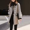 Autumn and Winter New Fashion Korean Version Thin Casual Temperament Color Contrast Small Lapel Wool Coat Woman