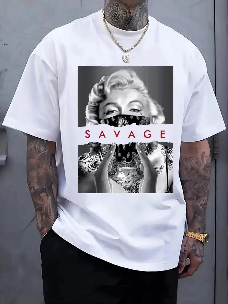 Мужская футболка с графическим принтом Savage Streetwear Портрет Повседневная футболка с круглым вырезом