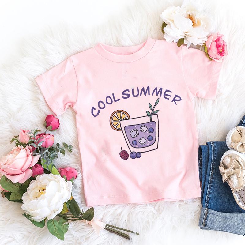 Kids Girl T Shirt Summer Baby Cold Drink Tops Toddler Tees Clothes Children Clothing Cartoon T-shirts Short Sleeve Casual Wear