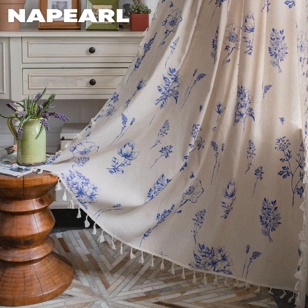 1 шт. NAPEARL винтажный деревенский стиль цветочный принт бахрома края полузатемняющие шторы для небольшого окна кухни спальни гостиной балкона домашний декор