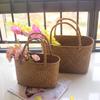 Seagrass Woven Basket Handmade Flower Basket Boho Beach Tote Storage Organizer for Home Decor Wedding Party DIY Craft