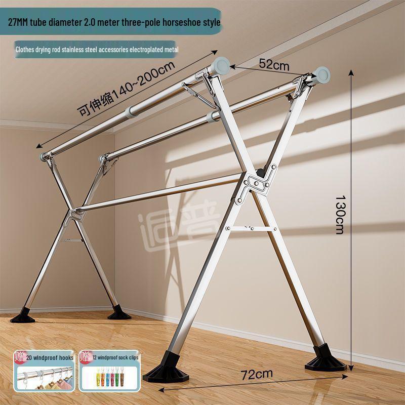 Bold Stainless Steel Folding Clothes Drying Rack - Floor-Standing, Telescopic, Indoor/Outdoor Use, Vertical Hanging Rod.